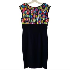 A.J. BARI Vintage Mod Retro Sequin Cocktail Dress Multicolor Sleeveless Black 6